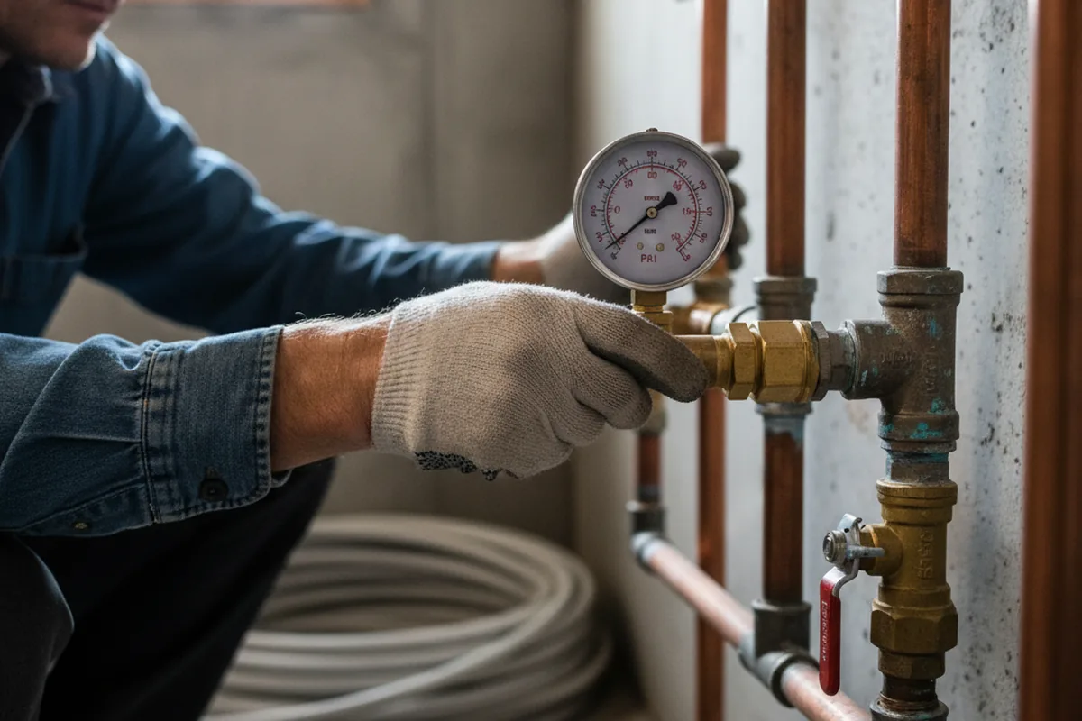 Pressure testing a repaired line during Water Line Repair in Zenia